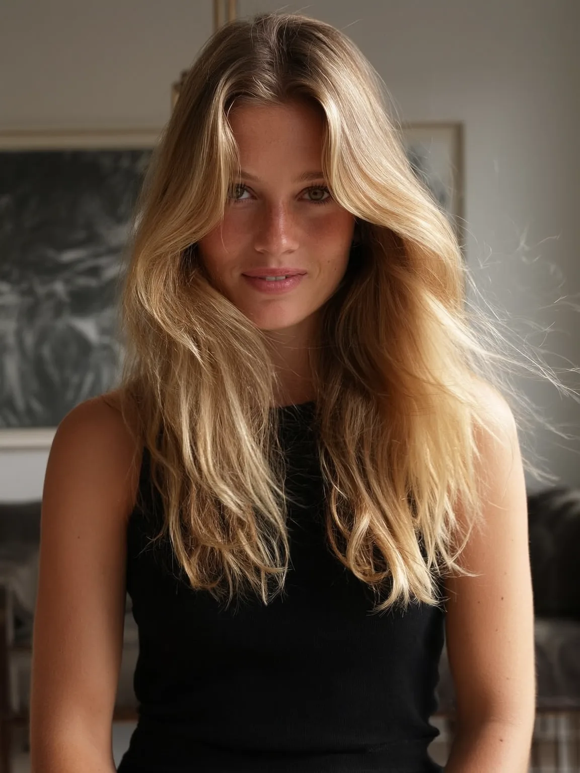 golden honey blonde loose waves with long layers